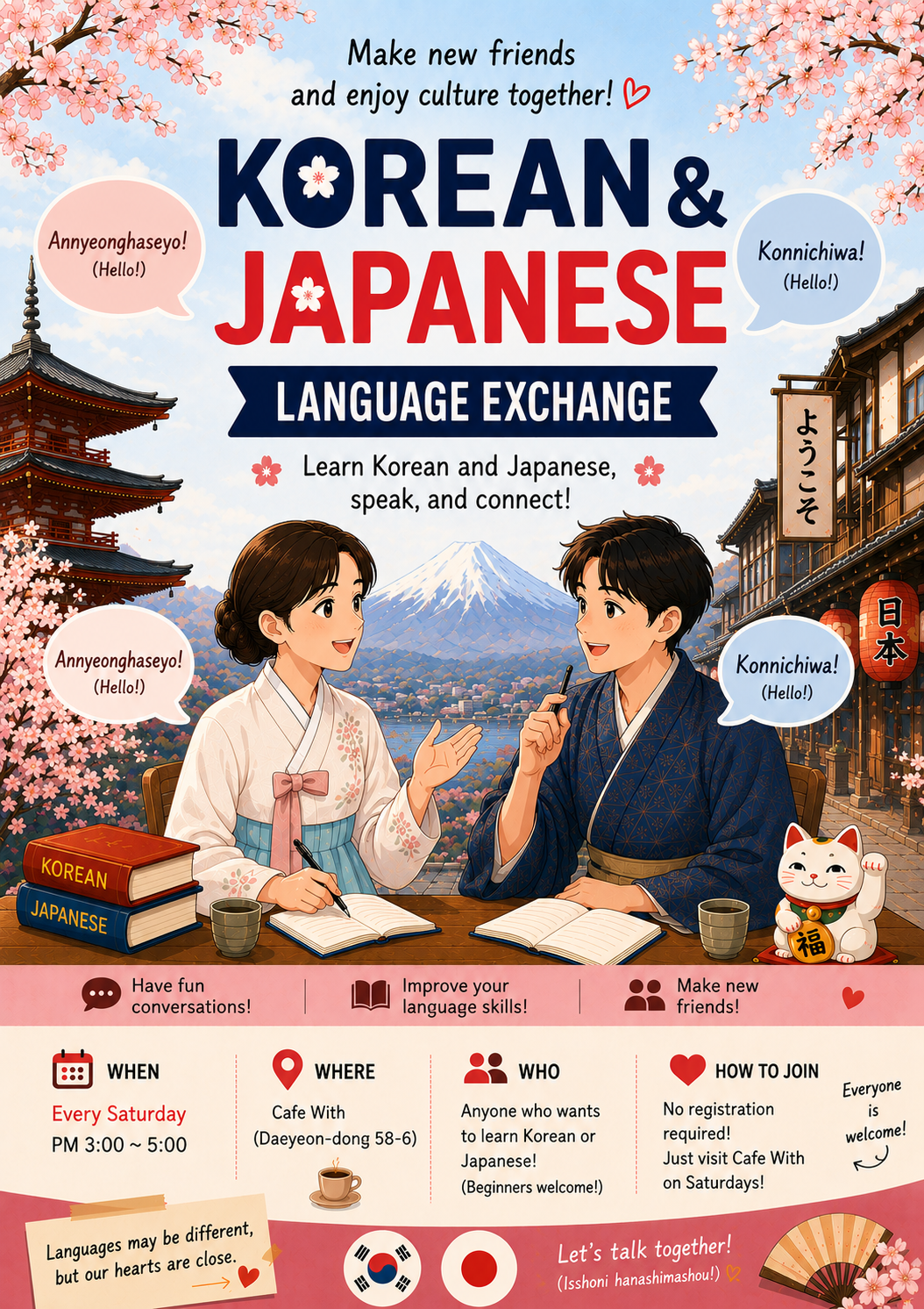Korean & Japanese Language Exchange, full event poster