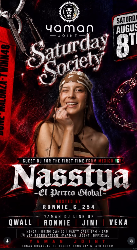 Saturday Society: DJ Nasstya (Mexico) at Yaman Joint, full event poster