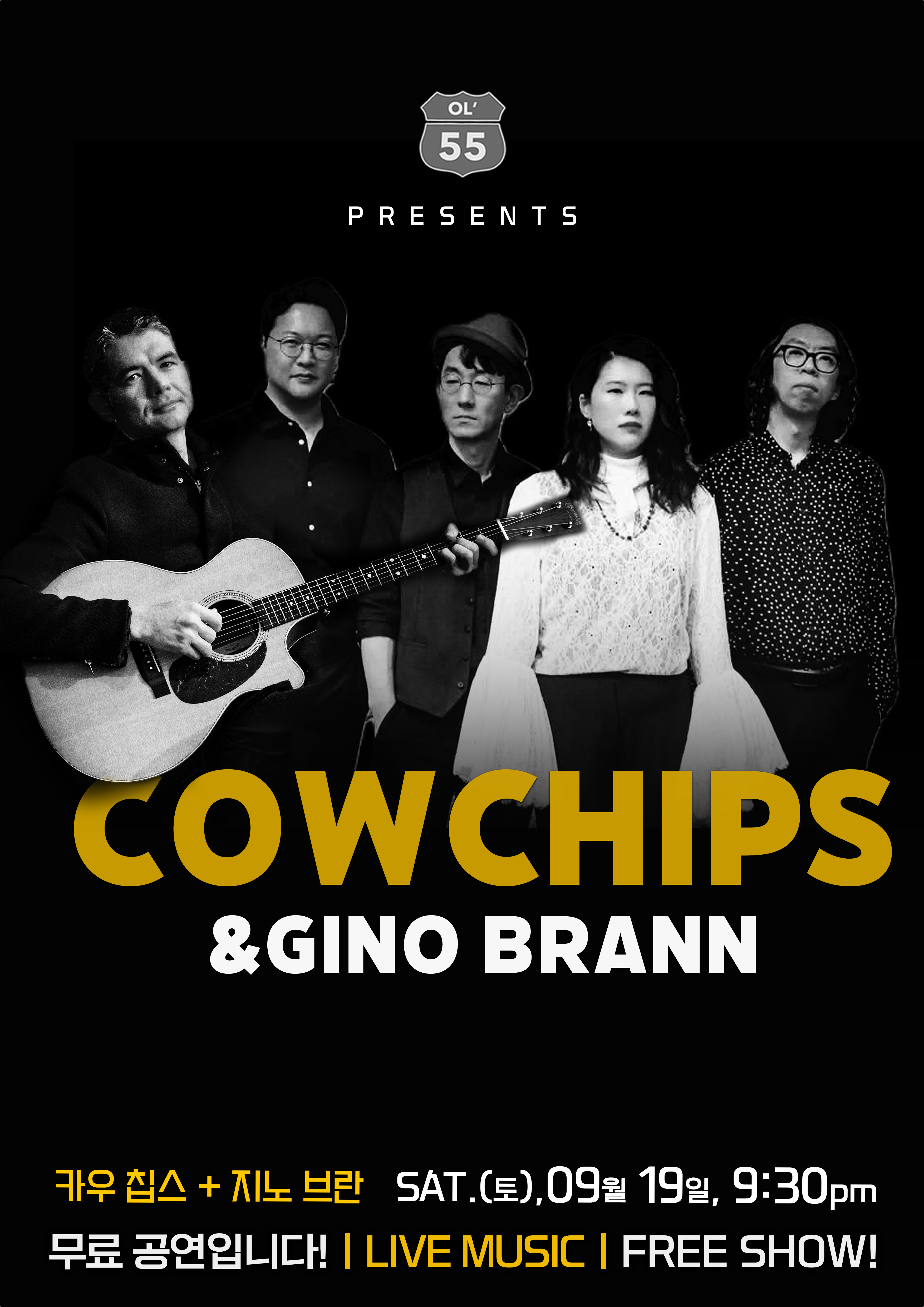 Cowchips & Gino Brann Live at OL55, full event poster