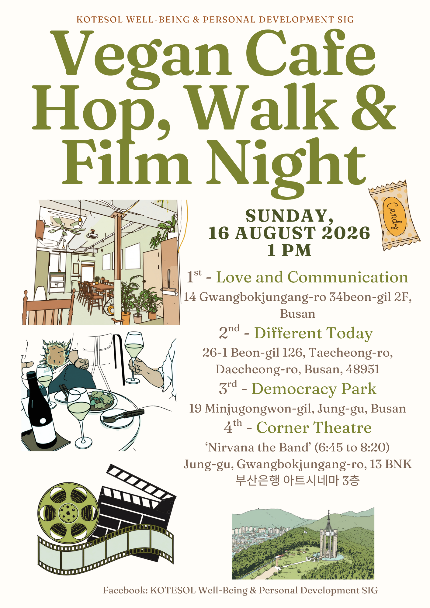 Vegan Cafe Hop, Walk & Film Night, full event poster
