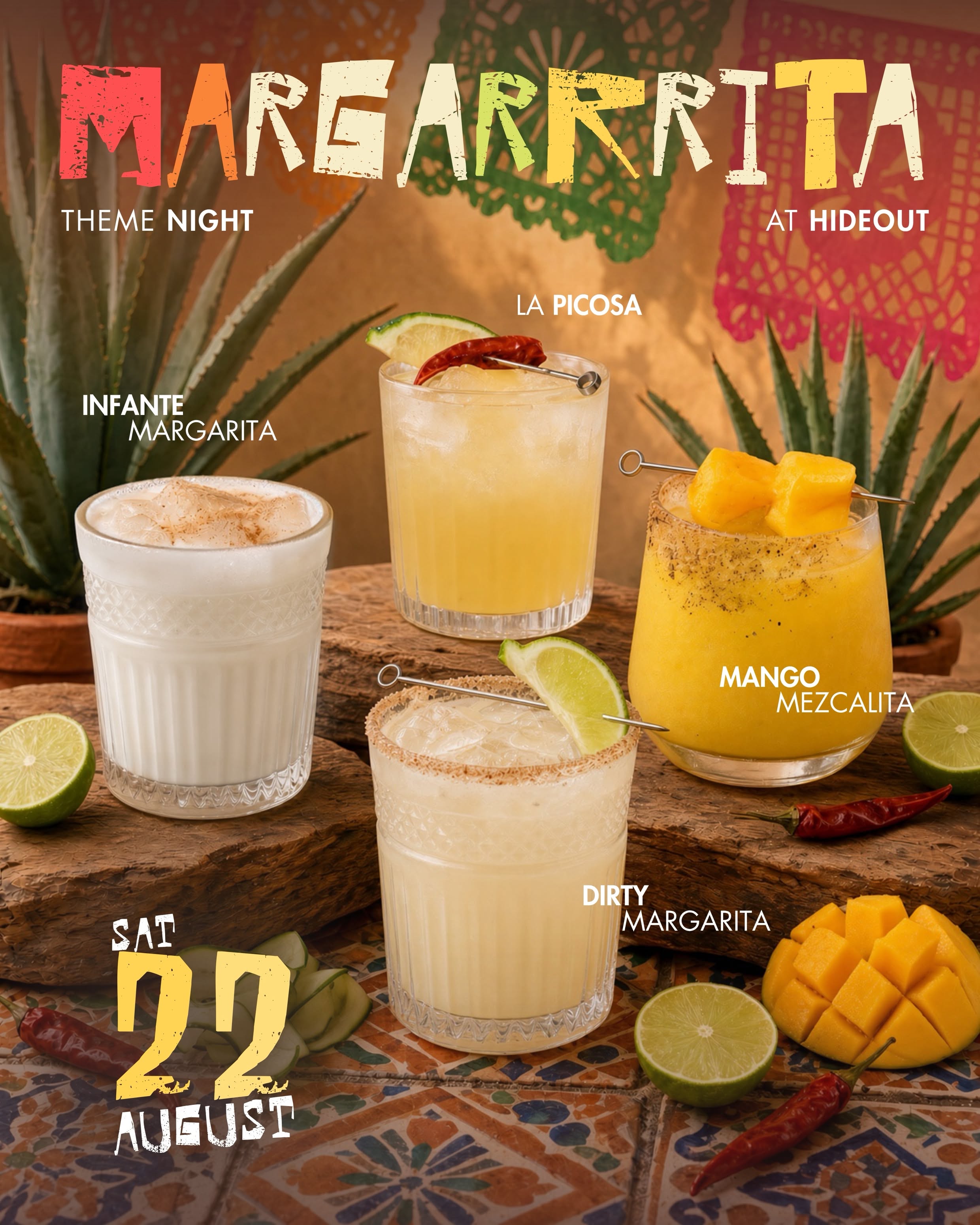 MARGARITA THEME NIGHT AT HIDEOUT, full event poster